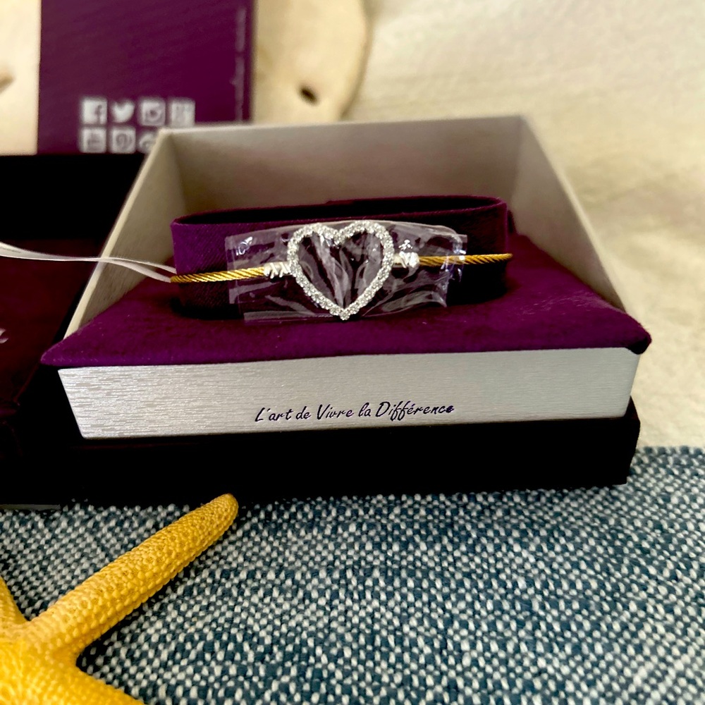 Charriol Laetitia White Topaz-Accent Heart Two-Tone PVD Bendable Bracelet